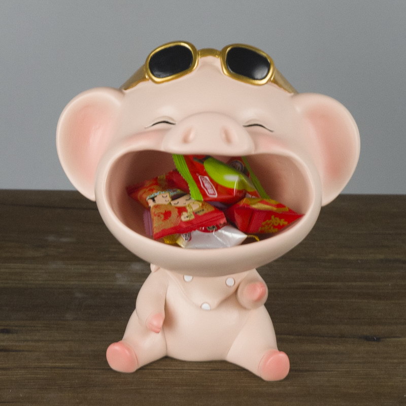 可爱大嘴猪桌面收纳遥控器糖果钥匙圈干果整理盒具摆件