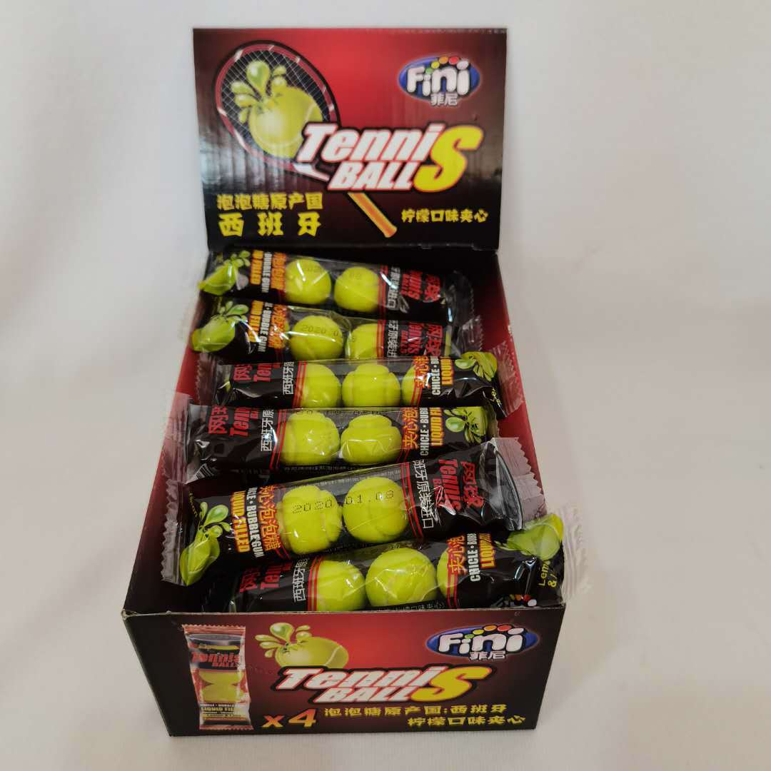 西班牙进口菲尼泡泡糖一盒20个网球西瓜柠檬夹心口香糖小零食批发