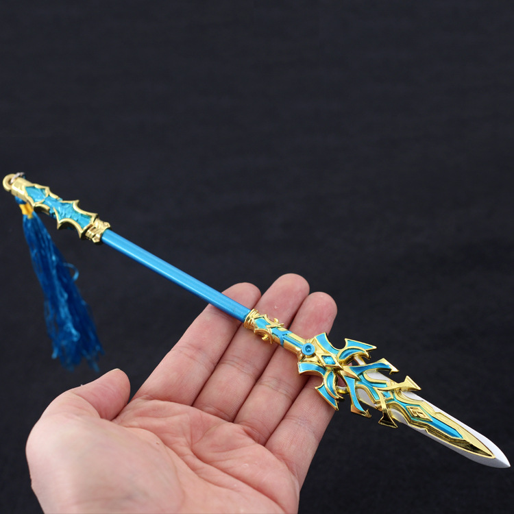 斗罗大陆周边 唐三蓝银霸王枪 22厘米可伸缩锌合金金属模型未开刃