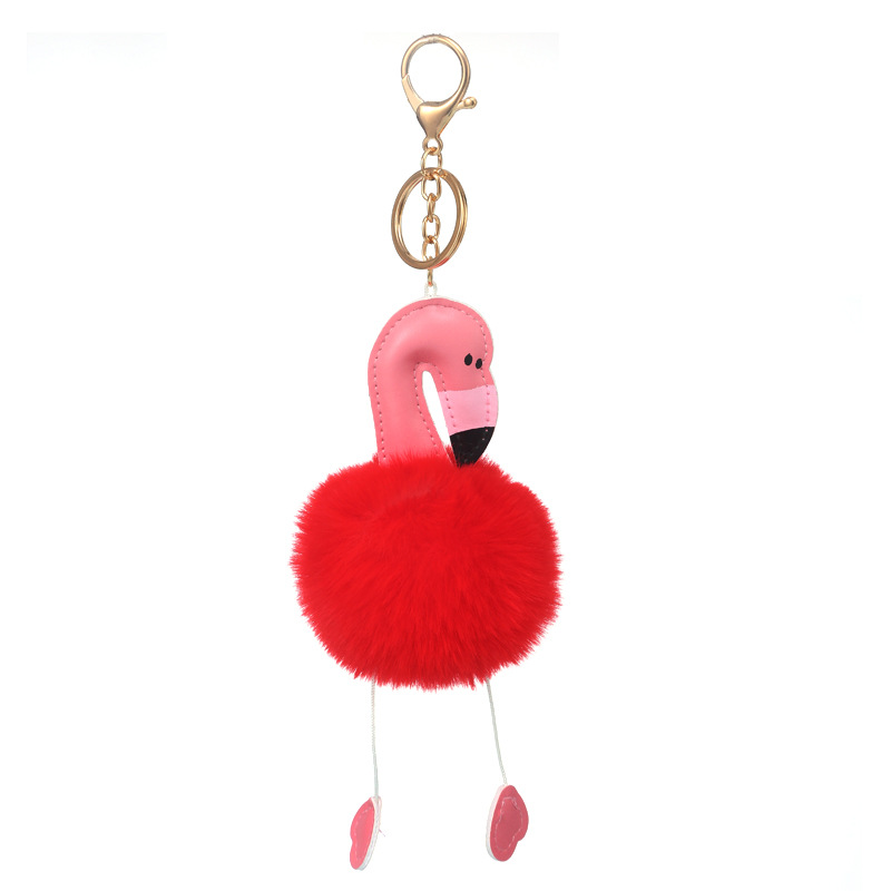 Exclusive for Cross-Border Flamingo Fur Ball Keychain Pendant for Women Fur Bag Ornament Key Ring Foreign Trade