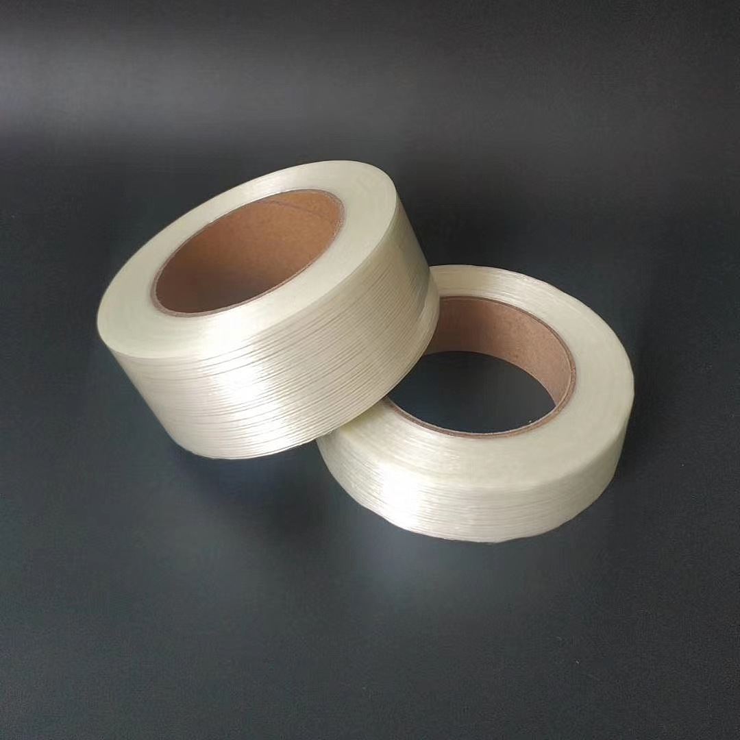 厂家直销单面条纹纤维胶带条纹玻纤抗拉耐磨透明强力高粘加筋胶带
