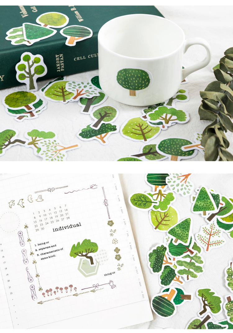 陌墨盒装贴纸 森林物语 清新植物手帐日记装饰diy封口贴画46枚入
