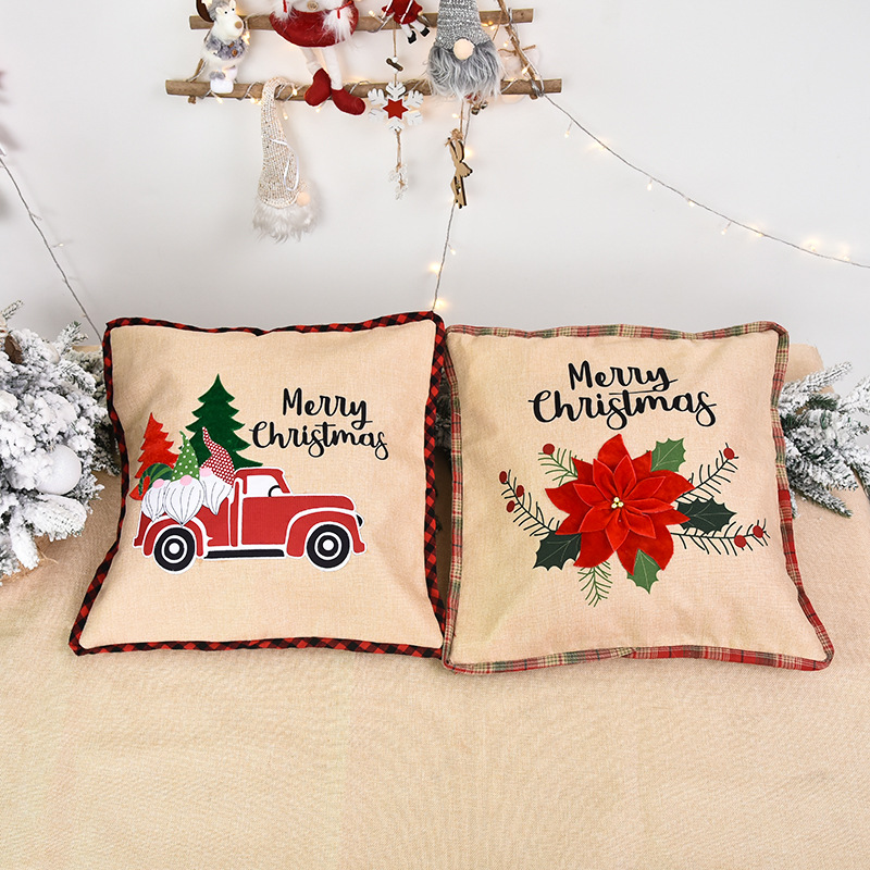 Mingguan Christmas Decoration Supplies Christmas Flower Elderly Car Pillow Cover Square Pillow Cover Creative Cartoon Throw Pillowcase