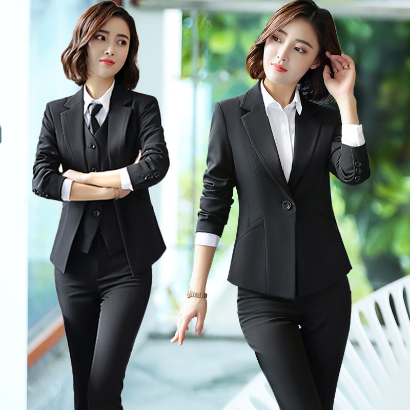 销售员工作服职业女裤套装酒店珠宝店讲师工装职业西装裤裙三件套