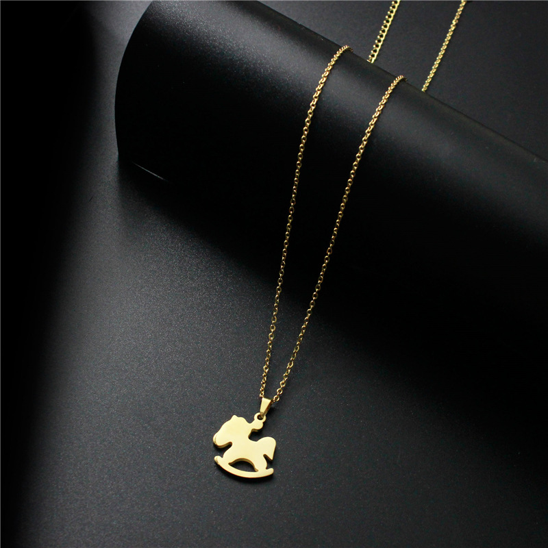 Foreign Trade Jewelry Cute Titanium Steel Small Wooden Horse Necklace Female Lady Simple Stainless Steel Accessories Pendant Clavicle Chain