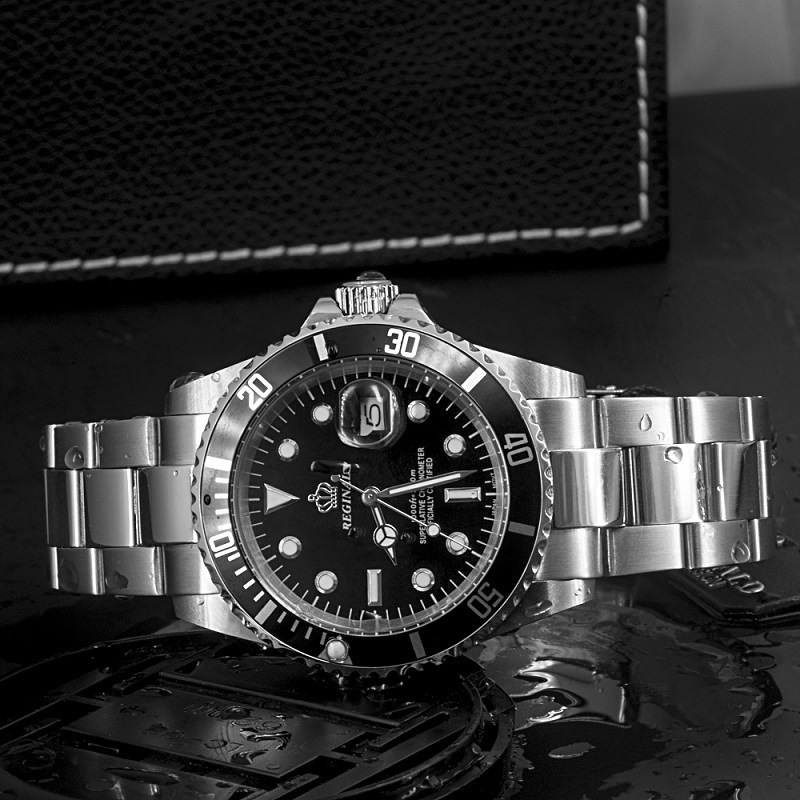 reginald利吉奴皇冠手表 水鬼时尚休闲夜光日历防水石英手表