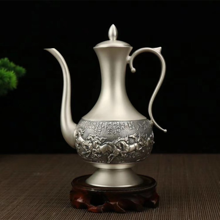 银器 八骏图酒具套装 银酒壶 足银高脚酒杯 白酒壶黄酒壶商务礼品