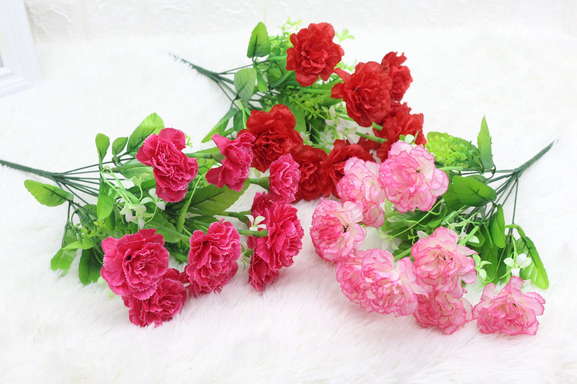 仿真把束花10头康乃馨丁香绢花假花婚庆植物水草家居装饰酒店摆设