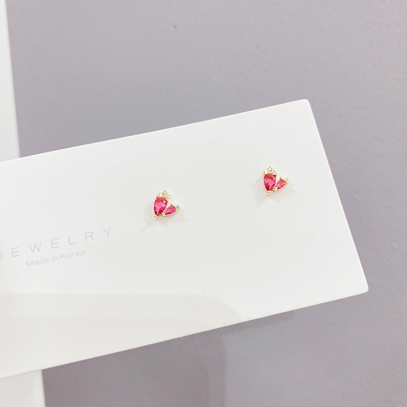 Earrings Sterling Silver Needle Three Pairs Fine Zircon-Embedded Earrings Korean Style Peach Heart Rabbit One Card Many Pairs Earings Set Women