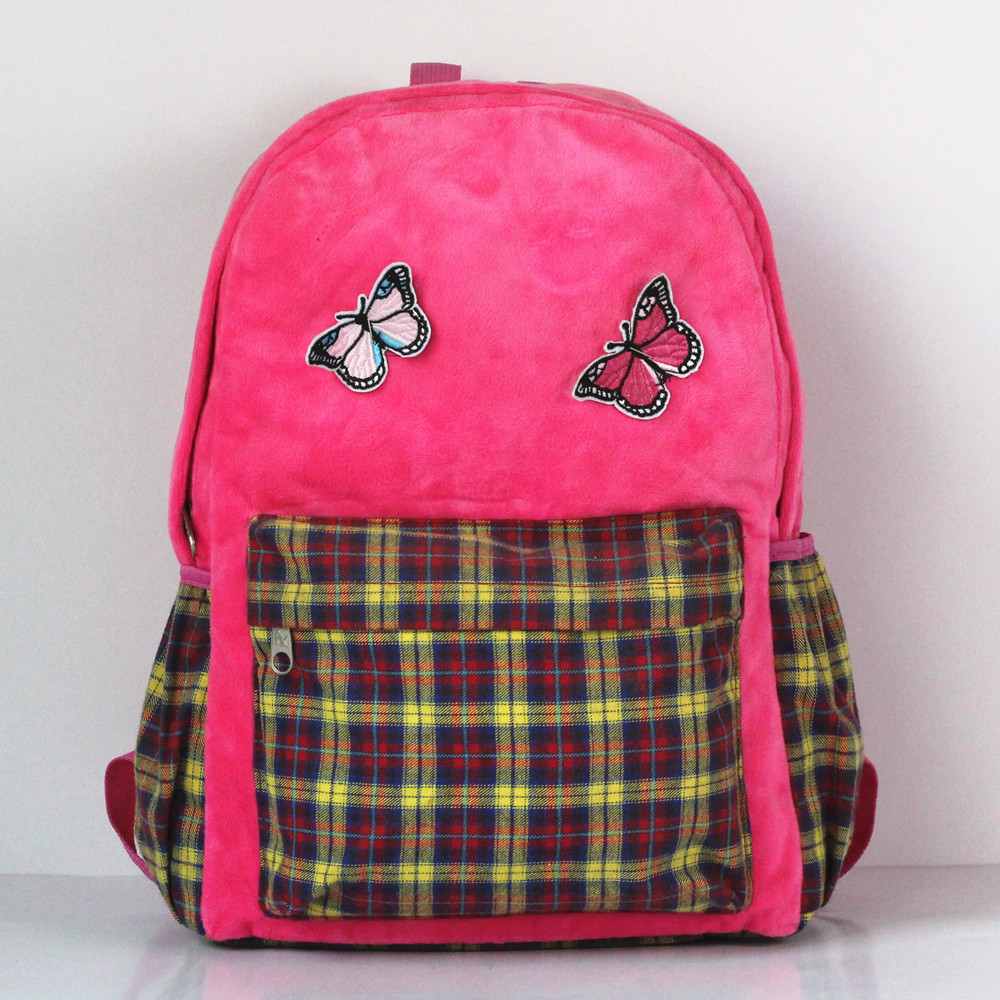 盖瑞户外定制幼儿书包可爱儿童书包时尚蝴蝶绣花格子书包毛巾包