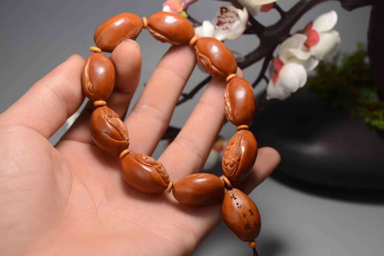 精雕橄榄核雕刻生命源手串文玩个性橄榄胡生命之源手链手持全阴款