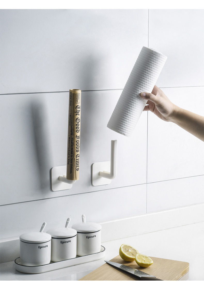 厨房免打孔墙上置物挂钩 创意纸巾保鲜膜挂架 卫生间杂物收纳支架