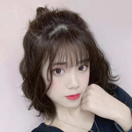 假发女短发全头套式真发自然羊毛卷中长短卷发造型空气刘海羊毛卷