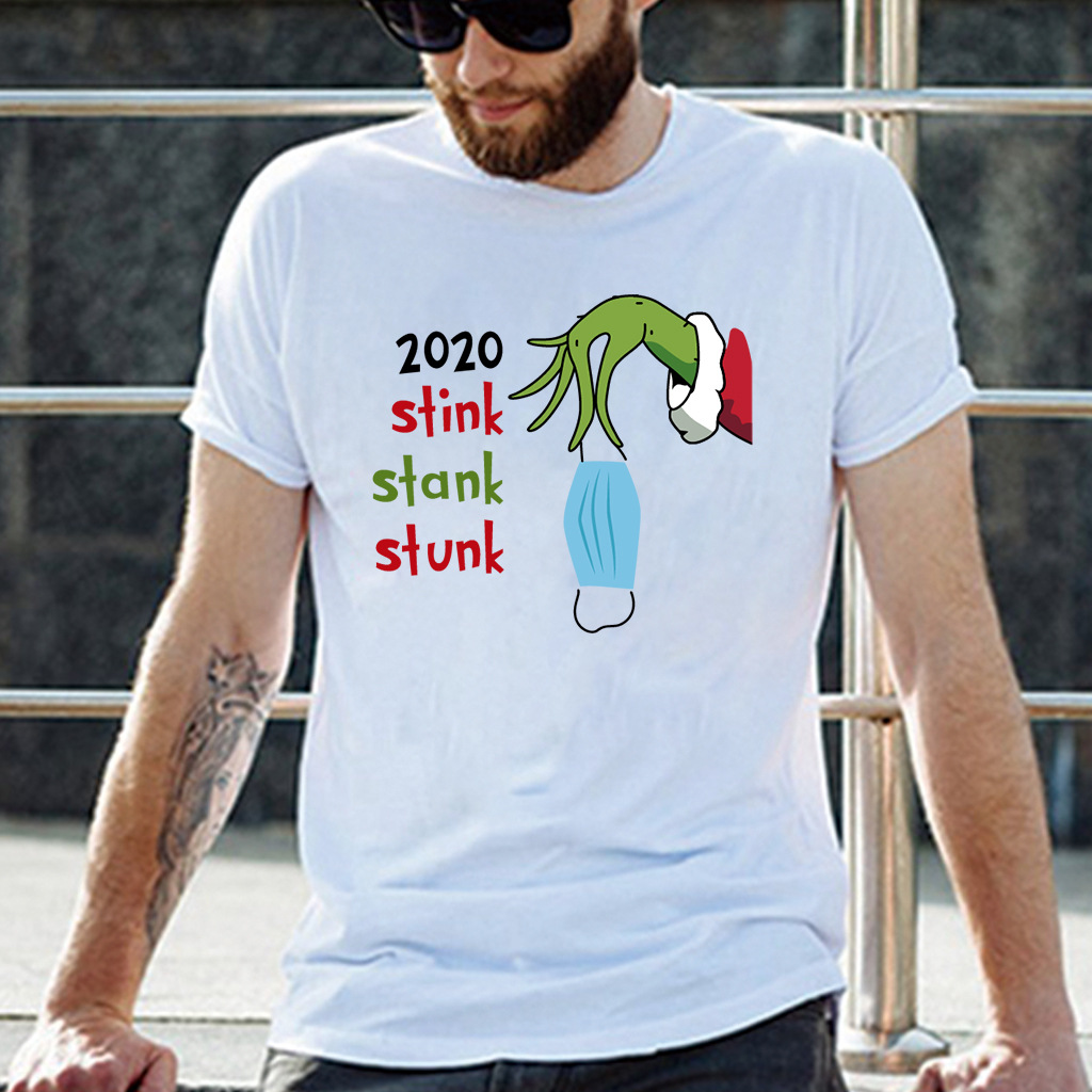 2020 wish 跨境专供圣诞节stink stank stunk字母印花t恤宽松短袖