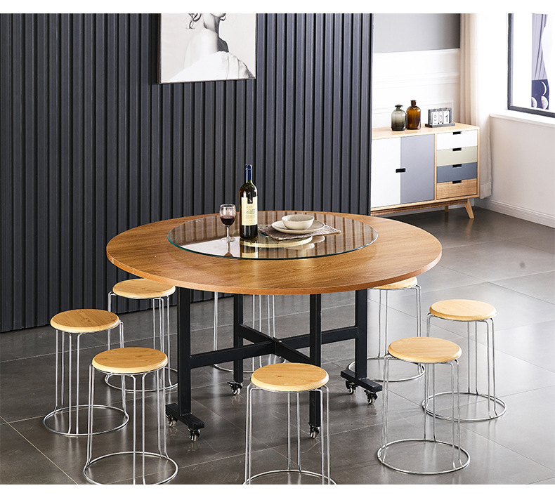 批发折叠圆桌可移动带轮餐桌客厅吃饭餐台简易三折大圆桌