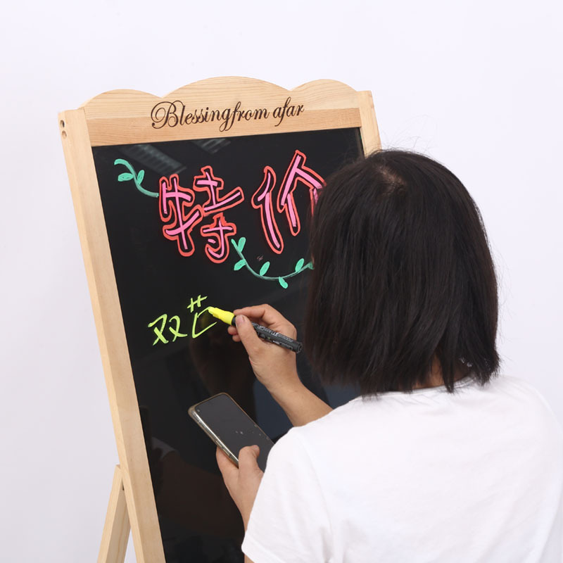 实木立式支架小黑板led荧光板商场吧台广告牌发光写字留言板展示