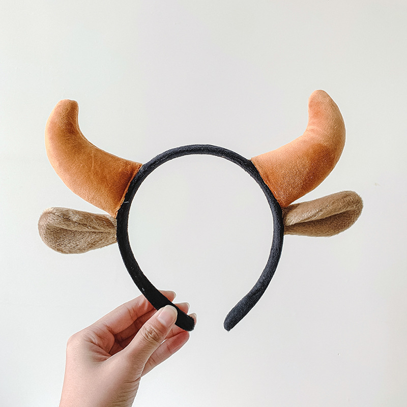 新年牛角发箍可爱卡通小牛公仔发卡动物奶牛头饰节日装扮超萌头箍