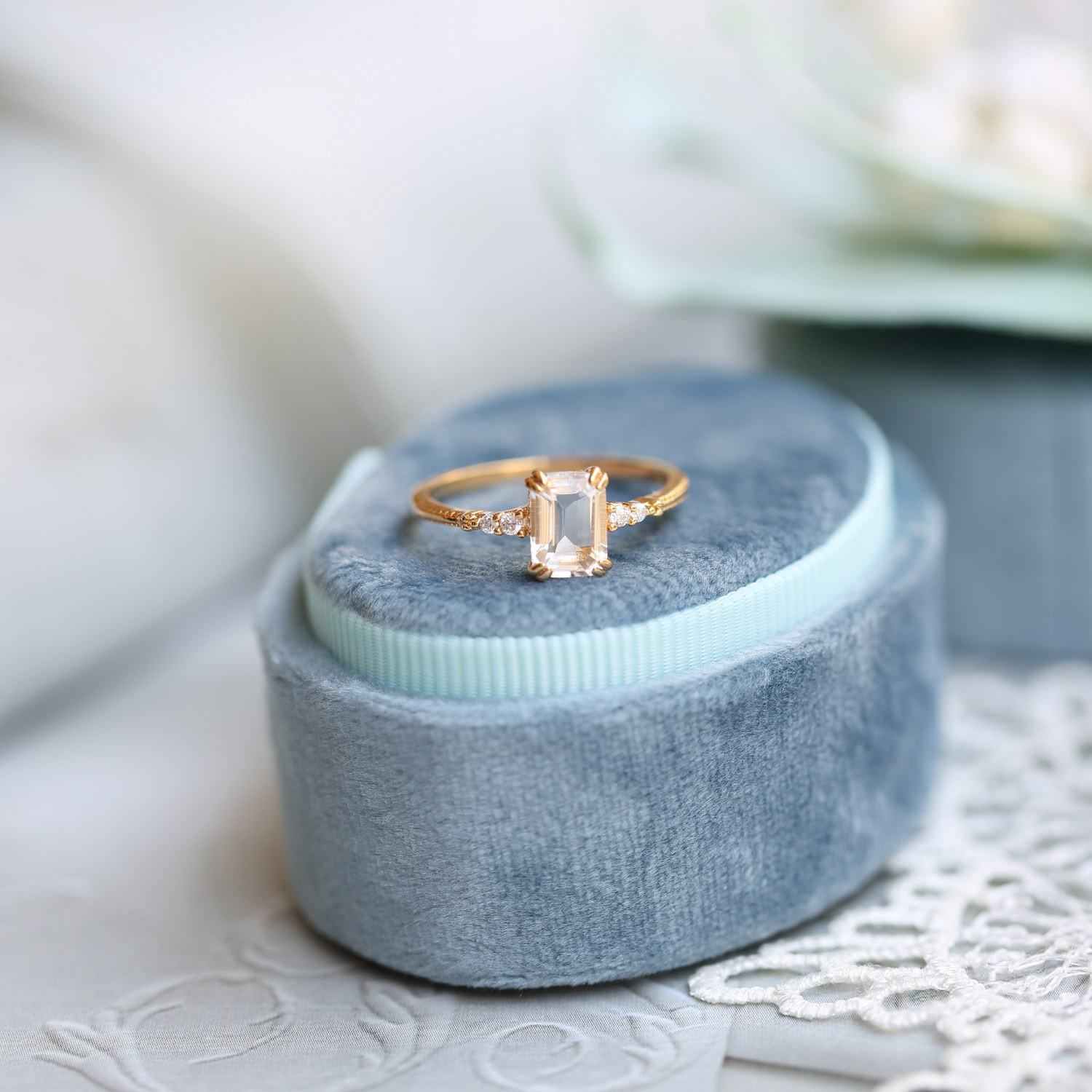 日系925纯银超闪天然白水晶戒指 方形冰糖水晶戒指小众简约冷淡风