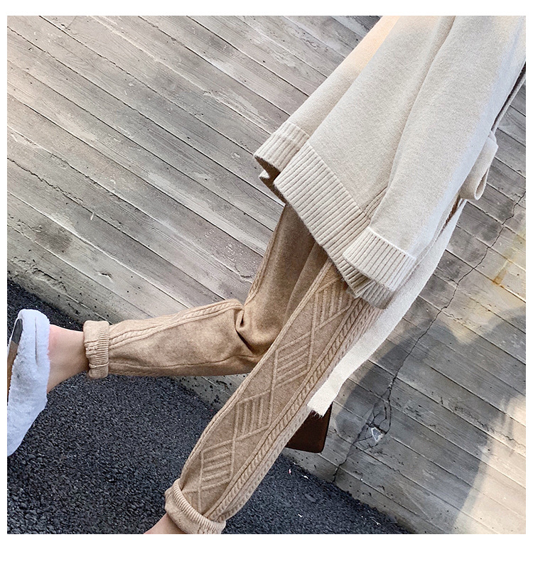 韩版潮宽松加厚小脚萝卜裤奶奶裤外穿毛裤毛线裤针织哈伦裤女