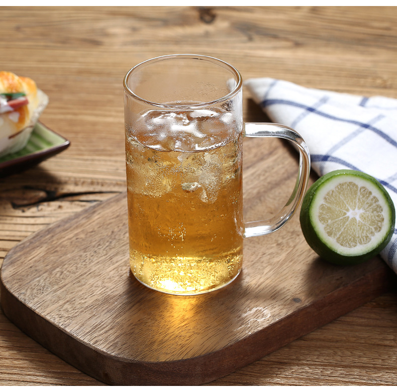 透明高硼硅大容量牛奶泡茶杯子简约家用喝水直筒玻璃杯带把