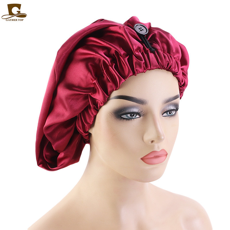 欧美流行色丁睡帽 松紧带扣长筒护发帽 烫发帽子 浴帽tjm-446i