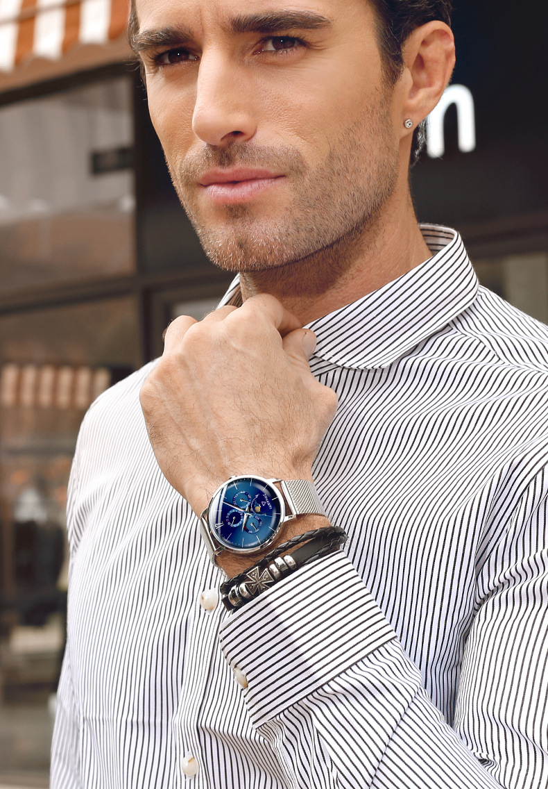 马克华菲名表品牌设计师手表男士真皮带防水石英男表学生防水精钢