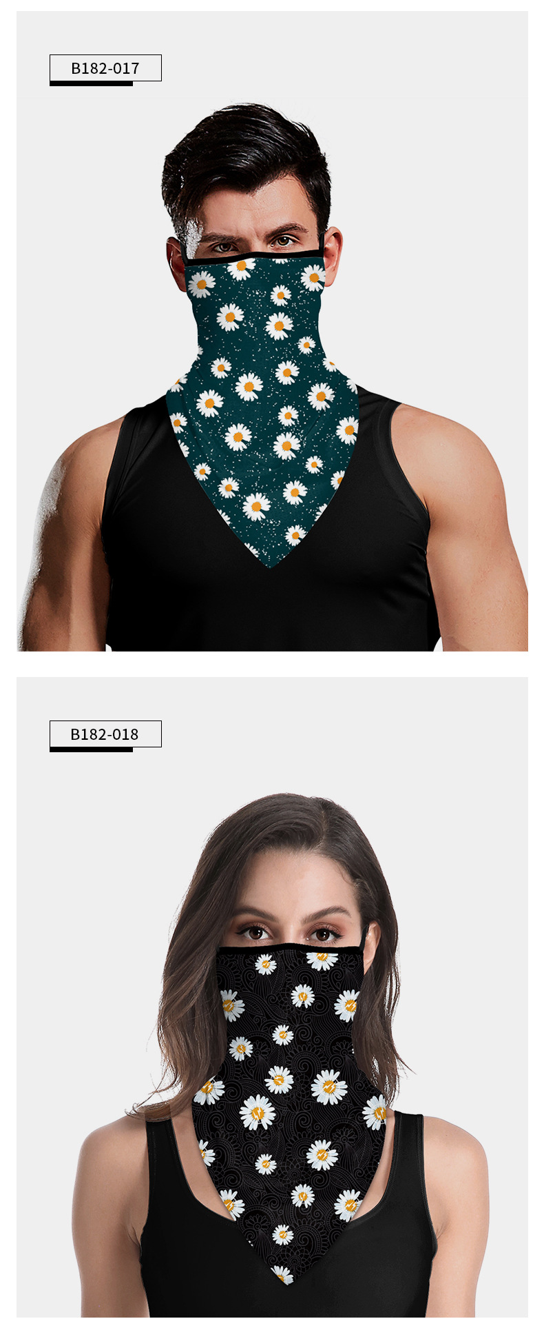 运动头巾小雏菊印花三角巾定制 骑行健身防晒挂耳面巾面罩情侣款