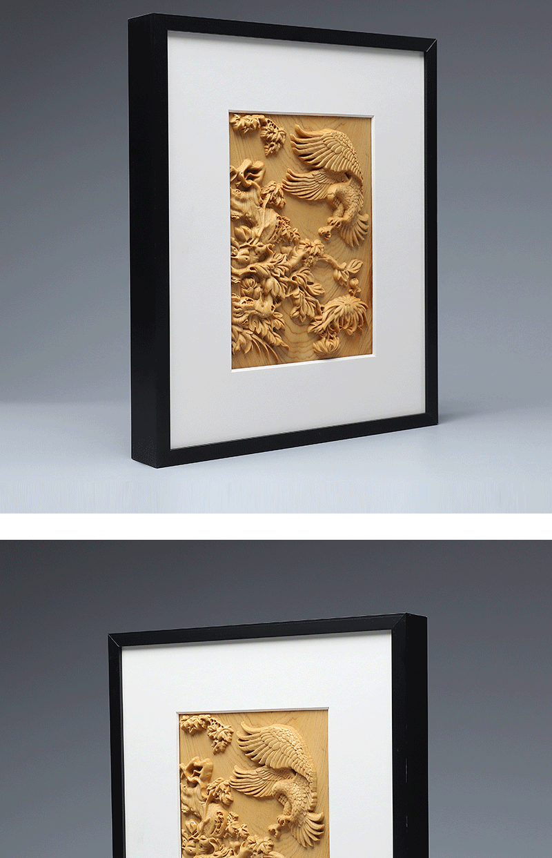 崖柏木雕中式雄鹰装饰画 鹏程万里大鹏展翅办公室玄关挂画工艺品