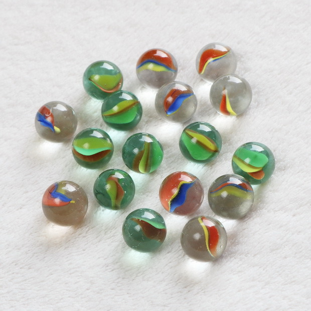 16mm三色嵌花弹珠20粒猫眼玻璃珠玻璃球跳棋子花瓶鱼缸装饰波子