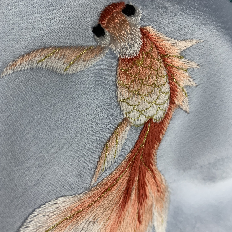 【手推绣】天蓝色传统中长款旗袍 小金鱼刺绣绣花年轻中国风旗袍