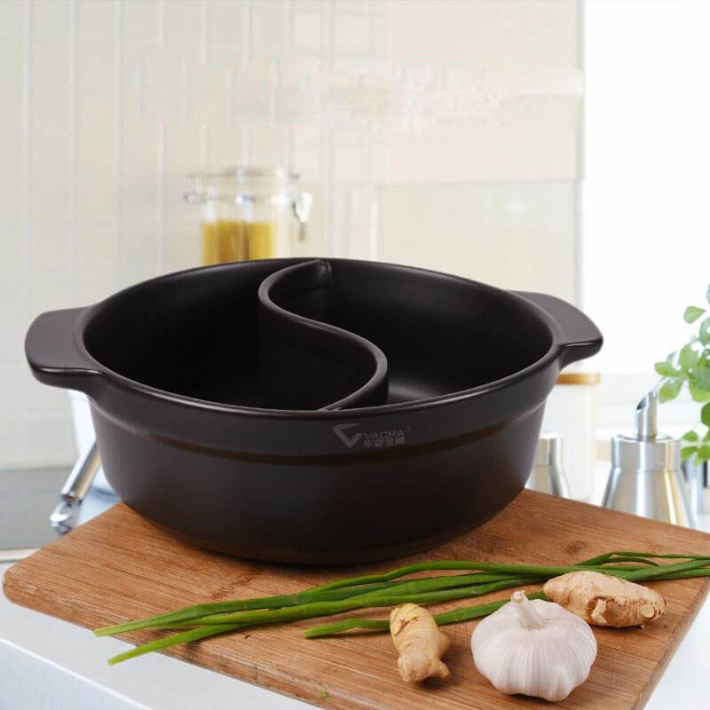 华夏陶瓷鸳鸯砂锅火锅盆串串香麻辣锅明火燃气大号煲汤炖锅