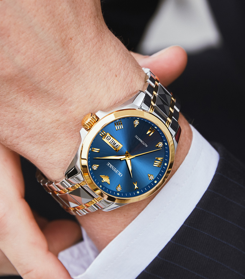 一件代发欧品客手表全自动机械表精钢商务镂空防水男士手表男表