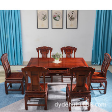 红木家具非洲酸枝木长方形带抽餐桌椅组合中式雕花实木饭桌