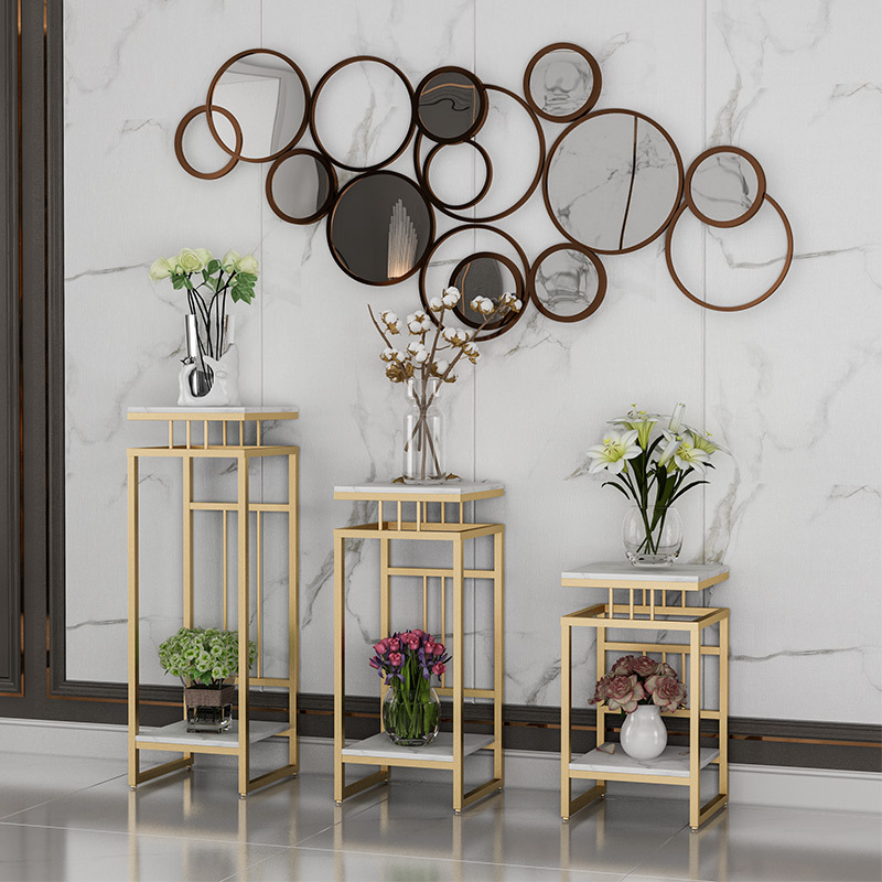 北欧铁艺花架客厅装饰摆件架多层置物架阳台落地金色花架展示架