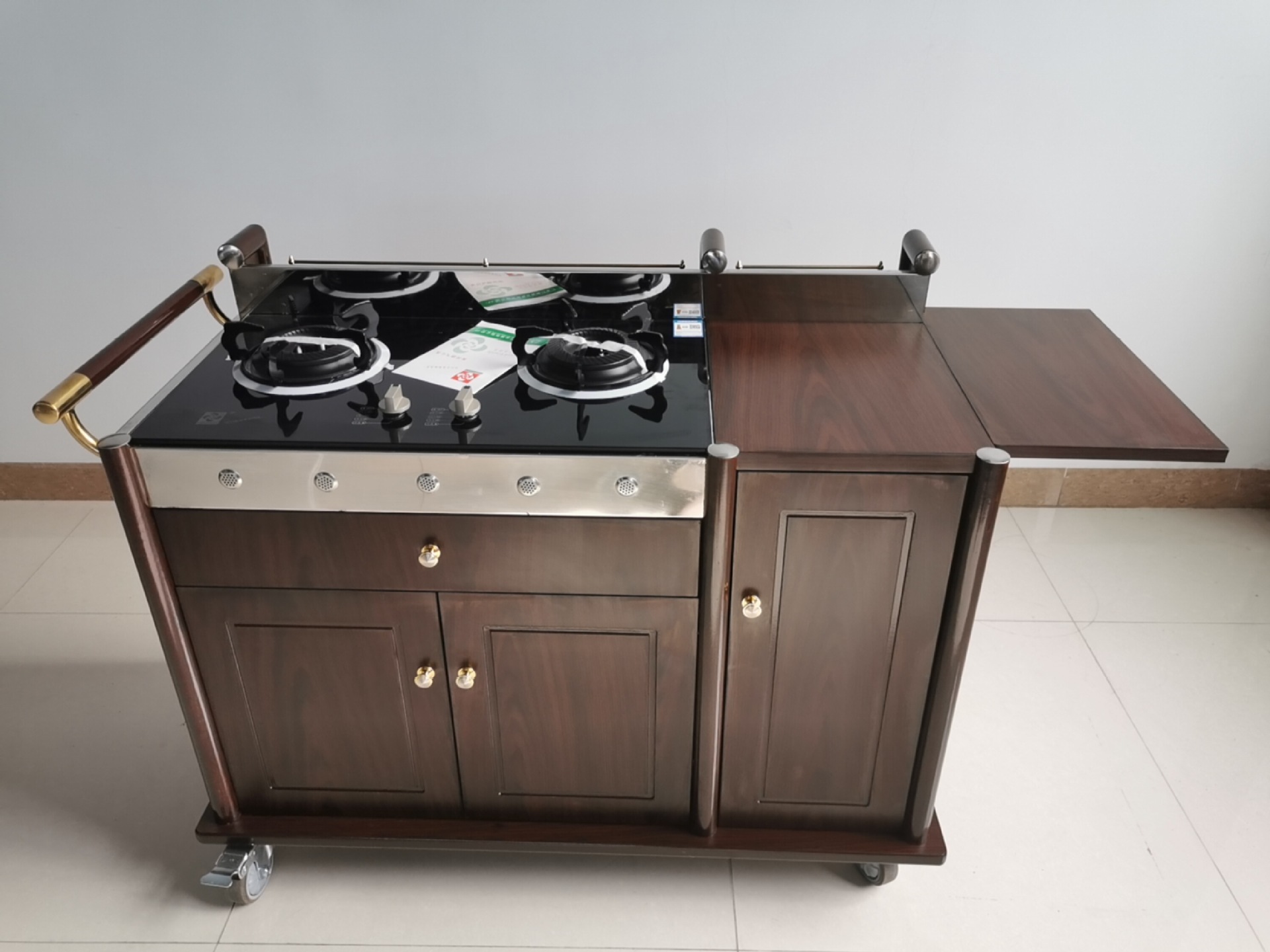 餐馆移动煮餐车钢木双头鲍鱼车as1b06双头鲍鱼车