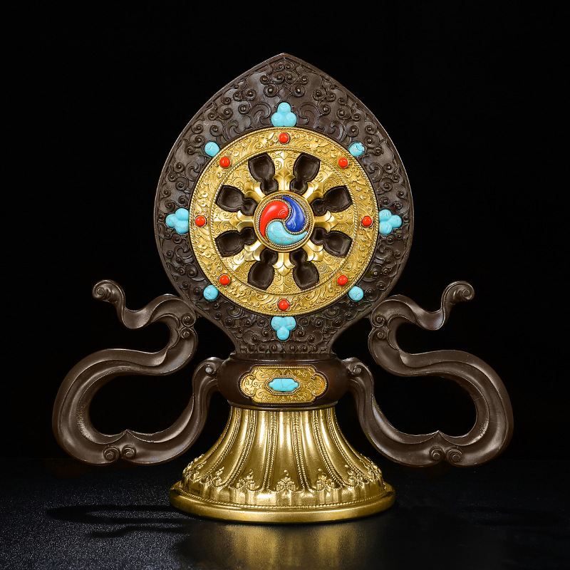 法轮纯铜 慧宝古色转法金轮王七政宝a款金刚杵供佛前摆件密宗供具