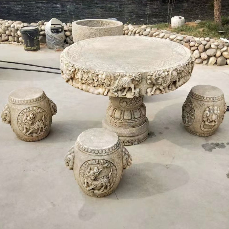 大理石石桌石凳 庭院花园户外休闲石桌 别墅家用石头桌子