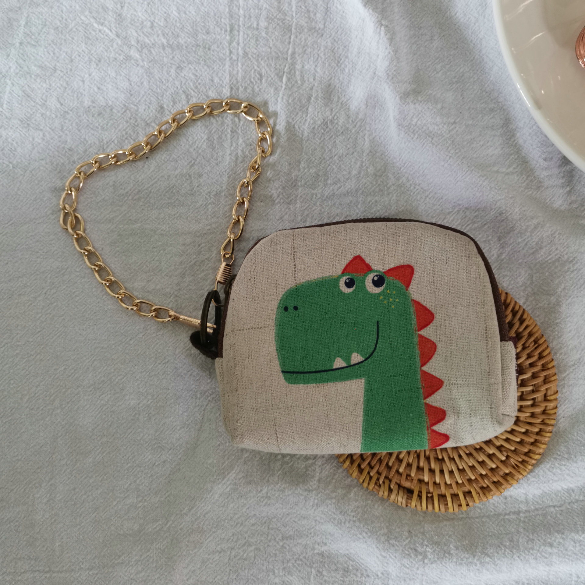 韩版新款棉麻印花卡通零钱包 钥匙包短款钱包布艺零钱包女包