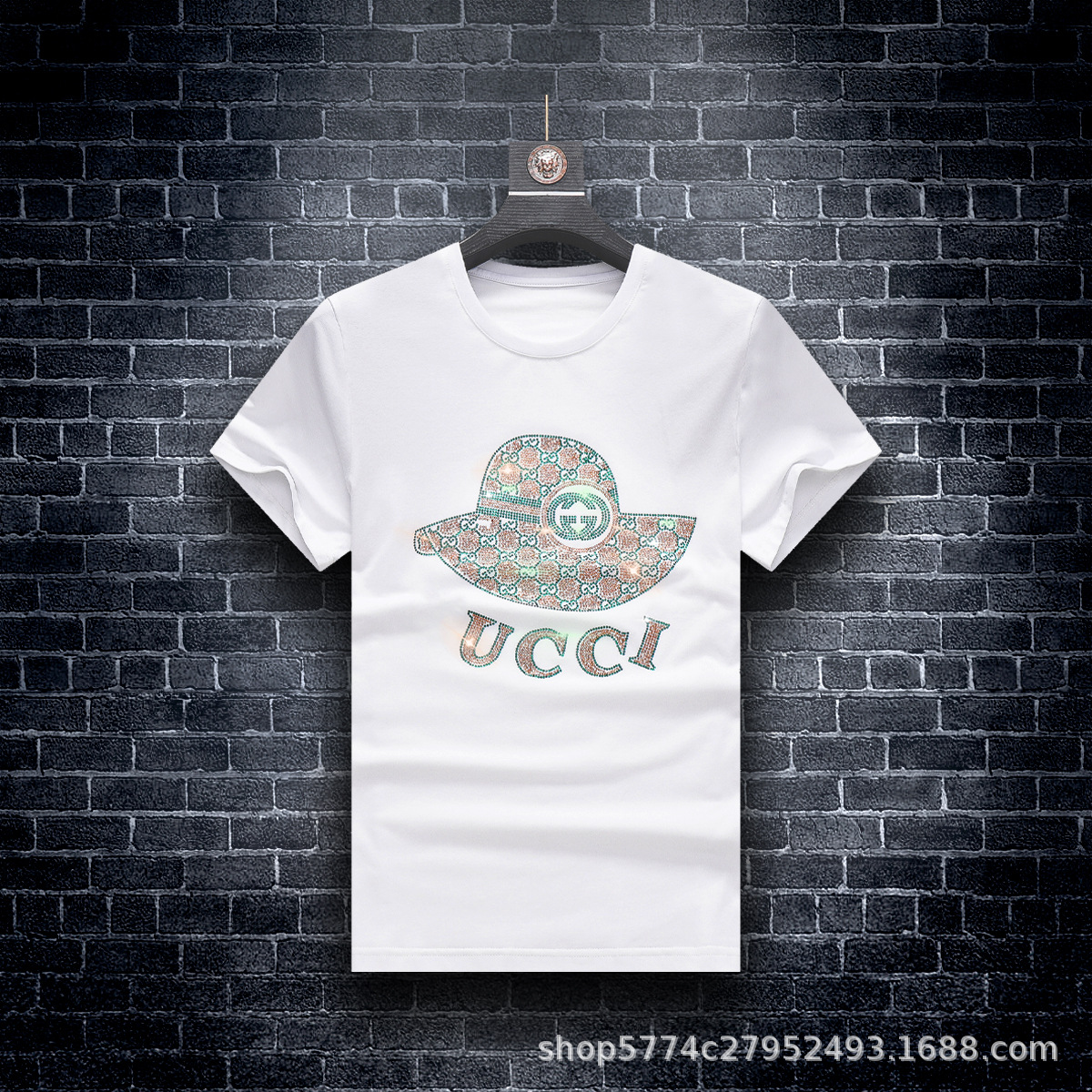 2020夏季新款显瘦简约潮牌烫钻t恤男短袖个性港风潮流ins黑白宽松