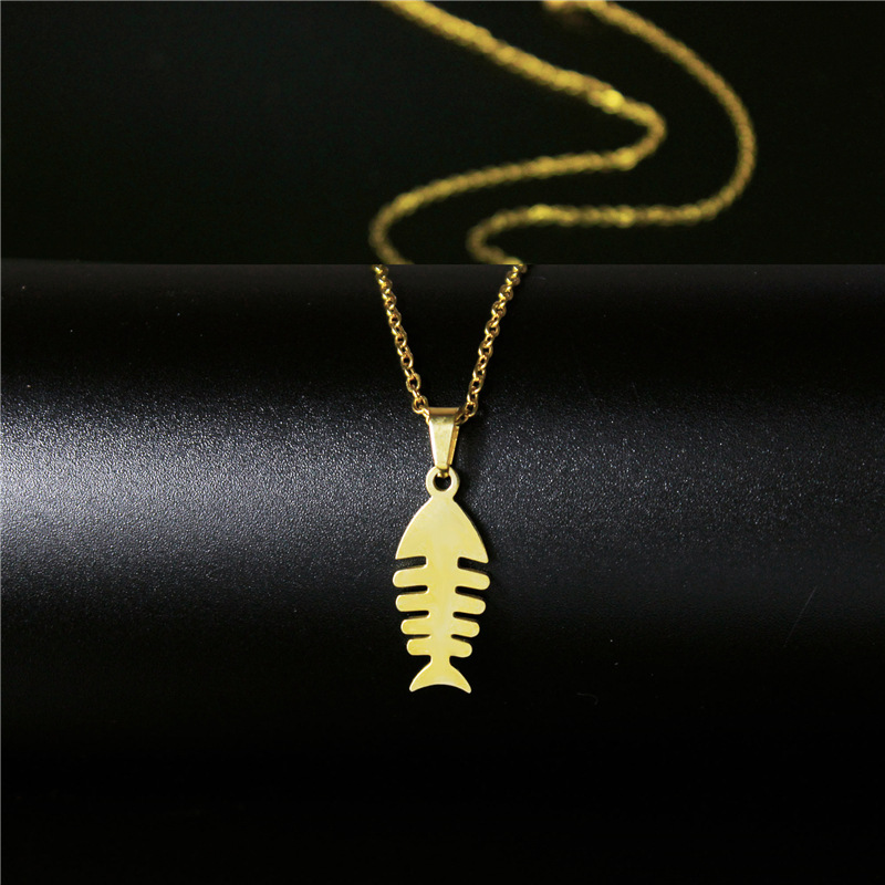 European and American Punk Titanium Steel Necklace Personalized Creative Stainless Steel Fishbone Skeleton Pendant Trendy Female Pendants