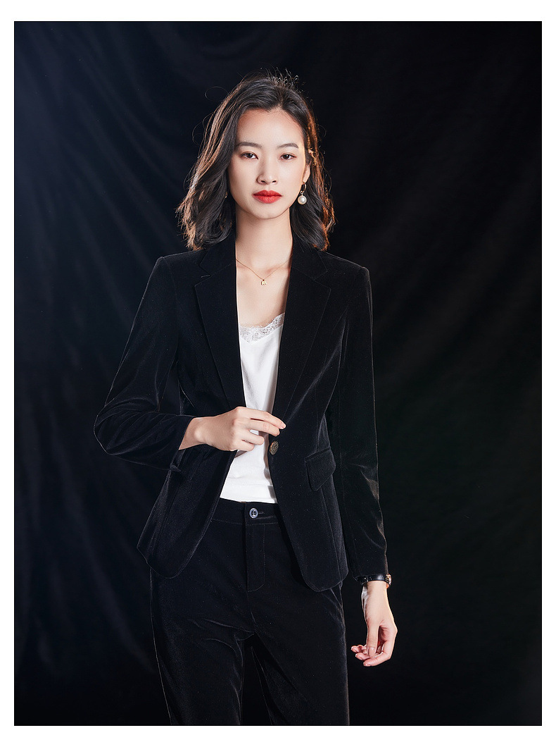 职业套装2020新款时尚金丝绒小西装套装气质显瘦灯芯绒西服工作服