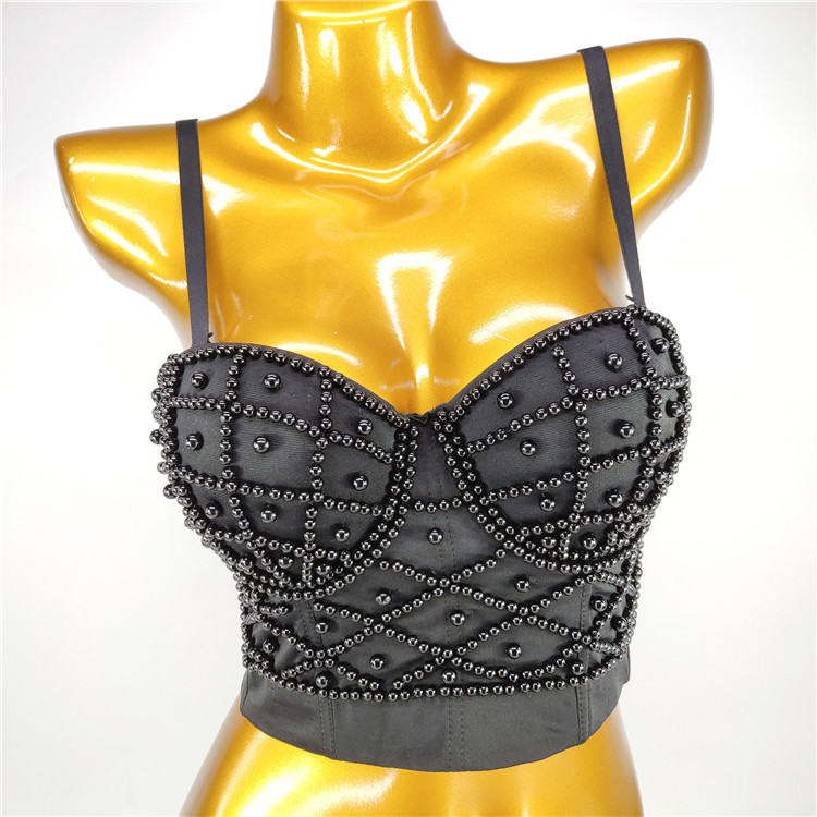 2020欧美夏季露背短款珍珠手针缝制钉珠胸衣薄款大码鱼骨文胸抹胸