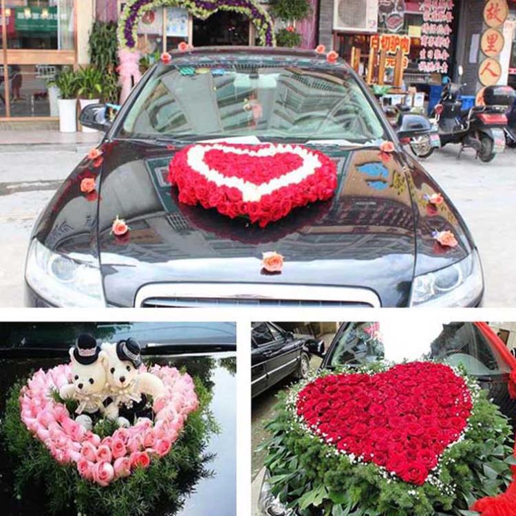 婚车花泥带吸盘心形大v圆形花车车头装饰泥心盘车花插花婚庆