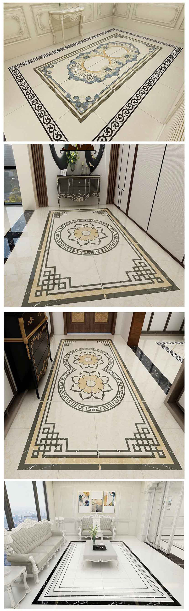 欧式简约仿水刀拼花800x800瓷砖 客厅走廊玄关无限拼通体大理石