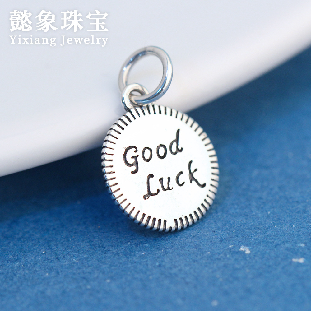 s925银字母吊坠 泰银复古韩版情侣goodluck英文项坠饰品配件