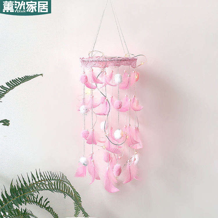 Creative Ins Pendant Exquisite Gift Colored Lights Dreamcatcher Living Room Wall Decoration Soft Girl Room Wall-Mounted Wind Chimes Xr175