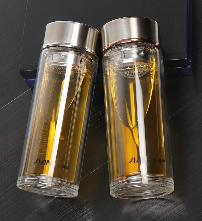 富光健牌双层玻璃杯 水晶杯x1930男女士隔热过滤印logo泡茶水杯