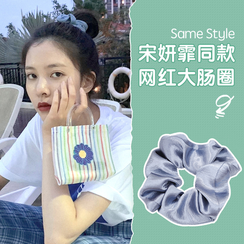 Jk Large Intestine Hair Band Pork Intestine Circle Ins Simple Plaid Intestine Head Rope Retro French Satin Brandy Hair Accessories