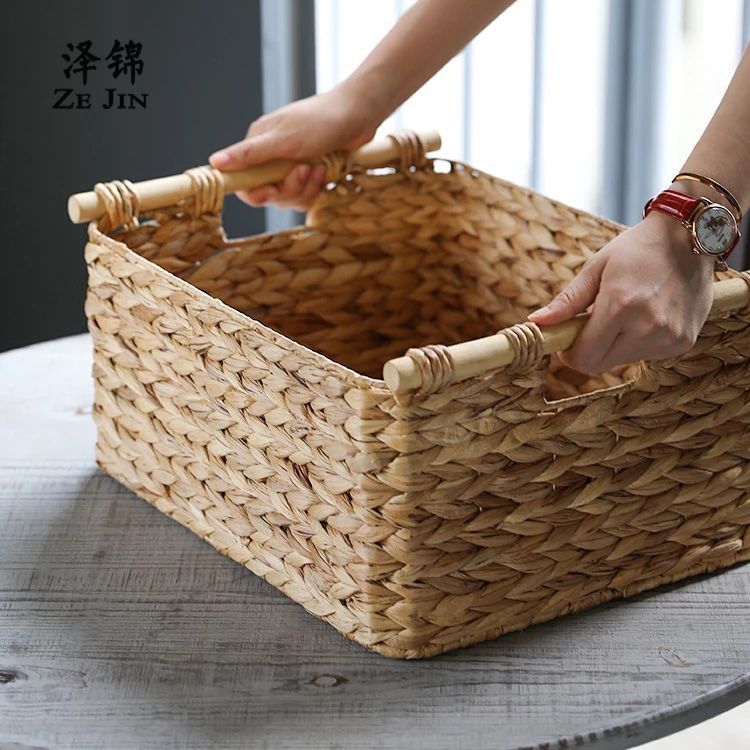 水葫芦杂志篮子水葫芦草编篮子手工编织收纳篮简约家用储物篮