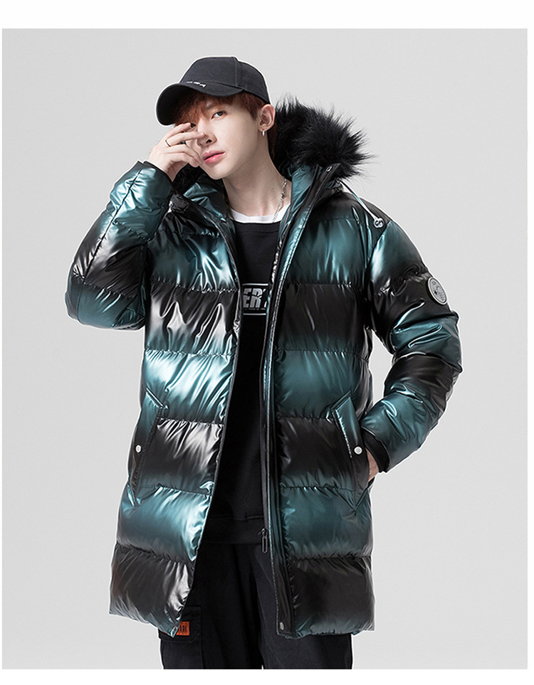 2020冬季新款变色羽绒服男士大码长款连帽羽绒服 保暖防寒外套男